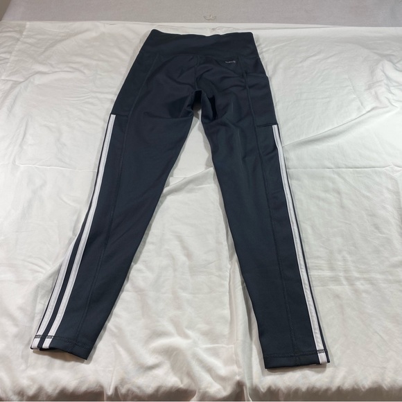Adidas Woman’s black Leggings Small athletic pants Hip Pocket White Leg Runners - Picture 6 of 7